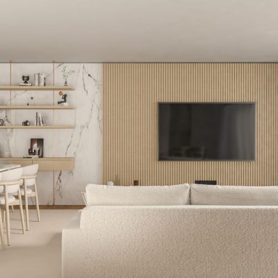 Home A sleek and contemporary living room with minimalist furnishings and decor.